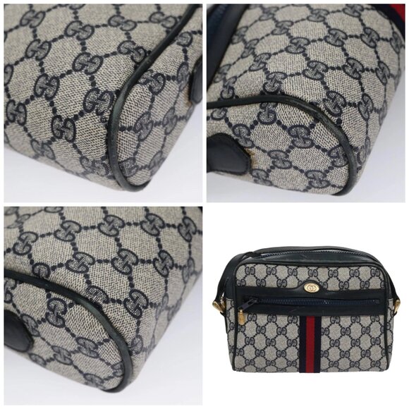 GUCCI GG Supreme Sherry Line Shoulder Bag PVC Leather Navy Red - Picture 9 of 15